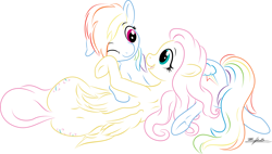 Size: 3000x1698 | Tagged: safe, artist:vulthuryol00, derpibooru import, fluttershy, rainbow dash, pegasus, pony, female, flutterdash, lesbian, shipping, simple background, vector, white background