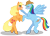 Size: 1510x1091 | Tagged: safe, artist:scaramouche-fandango, derpibooru import, applejack, rainbow dash, earth pony, pegasus, pony, accessory swap, appledash, dancing, female, lesbian, shipping, simple background, transparent background, vector