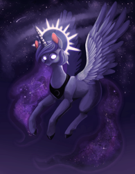 Size: 1246x1596 | Tagged: safe, artist:cobaltthecat, princess luna, alicorn, pony, epic, glowing eyes, halo, solo