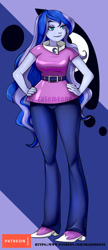 Size: 518x1200 | Tagged: safe, alternate version, artist:srasomeone, princess luna, vice principal luna, equestria girls, clothes, hands on hip, pants, patreon, patreon logo, shoes, solo, url