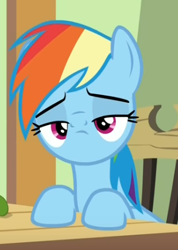 Size: 304x426 | Tagged: safe, derpibooru import, edit, edited screencap, screencap, rainbow dash, pegasus, pony, flutter brutter, bruh, cute, faic, solo, unamused