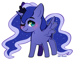 Size: 700x570 | Tagged: safe, artist:sevedie, princess luna, alicorn, pony, blushing, chibi, crown, cute, female, jewelry, lunabetes, mare, one eye closed, regalia, simple background, solo, transparent background, wink