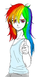 Size: 327x621 | Tagged: safe, artist:asdf314159265, rainbow dash, human, bang, humanized, solo, uncolored skin