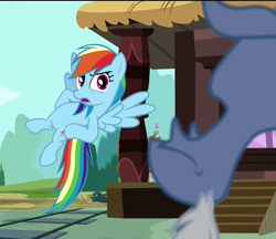 Size: 1248x1080 | Tagged: safe, edit, screencap, discord, rainbow dash, pegasus, pony, three's a crowd, angry, blue flu, flying