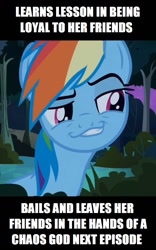 Size: 598x960 | Tagged: safe, rainbow dash, pegasus, pony, daring don't, three's a crowd, meme, smugdash, solo