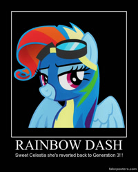 Size: 480x600 | Tagged: safe, artist:jjthesnkkid, derpibooru import, rainbow dash, rainbow dash (g3), pegasus, pony, newbie dash, alternate hairstyle, clothes, goggles, motivational poster, rainbow fash, solo, wonderbolts uniform