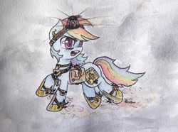 Size: 4027x2992 | Tagged: safe, artist:catseye-view, rainbow dash, pegasus, pony, blue coat, female, mare, multicolored mane, solo, steampunk