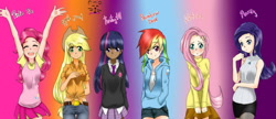 Size: 1362x586 | Tagged: artist needed, source needed, useless source url, safe, derpibooru import, applejack, fluttershy, pinkie pie, rainbow dash, rarity, twilight sparkle, humanized