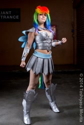 Size: 640x960 | Tagged: safe, artist:ladymella, rainbow dash, human, belly button, cosplay, irl, irl human, photo, solo