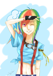 Size: 2070x2986 | Tagged: safe, artist:jenyeongi, derpibooru import, rainbow dash, human, belly button, humanized, midriff, solo