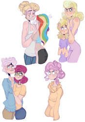 Size: 4160x5928 | Tagged: safe, artist:mili-kat, derpibooru import, dinky hooves, fluttershy, gentle breeze, millie, posey shy, rainbow dash, zephyr breeze, human, flutter brutter, absurd resolution, alternate hairstyle, clothes, female, fluttershy is not amused, human coloration, humanized, male, shipping, shys, straight, sweater, sweatershy, the shy family, unamused, zephdash