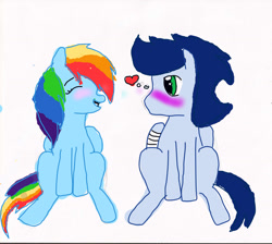 Size: 1024x918 | Tagged: safe, artist:1231redflame, rainbow dash, soarin', pegasus, pony, blushing, female, male, shipping, soarindash, straight