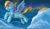 Size: 2766x1588 | Tagged: safe, artist:mylittlegodzilla, rainbow dash, pegasus, pony, cloud, cloudy, flying, solo