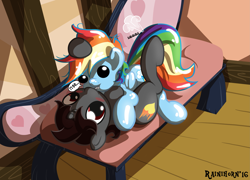 Size: 3397x2450 | Tagged: safe, artist:rainihorn, derpibooru import, edit, rainbow dash, oc, inflatable pony, pegasus, pony, commission, cyrillic, inflatable, inflatable toy, rubber pony