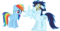 Size: 8192x4280 | Tagged: safe, artist:themajesticpony, rainbow dash, soarin', pegasus, pony, rainbow falls, absurd resolution, simple background, soarindash, transparent background, vector