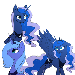 Size: 2049x2049 | Tagged: safe, artist:wolfythewolf555, princess luna, alicorn, pony, crown, digital art, duality, female, high res, jewelry, mare, regalia, s1 luna, simple background, solo, spread wings, wings