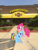 Size: 2448x3264 | Tagged: safe, derpibooru import, pinkie pie, rainbow dash, exterior, fuddruckers, hoof on head, illinois, implied ponies eating meat, irl, mane patting, photo, ponies in real life, restaurant, schaumburg, storefront