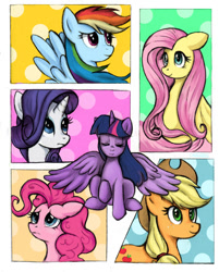 Size: 800x996 | Tagged: safe, artist:oreokeki, derpibooru import, applejack, fluttershy, pinkie pie, rainbow dash, rarity, twilight sparkle, twilight sparkle (alicorn), alicorn, earth pony, pegasus, pony, unicorn, female, mane six, mare