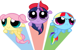 Size: 1024x675 | Tagged: safe, artist:plectrumpony, fluttershy, rainbow dash, twilight sparkle, blossom (powerpuff girls), bubbles (powerpuff girls), buttercup (powerpuff girls), crossover, the powerpuff girls