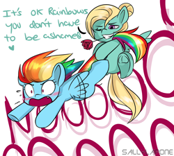 Size: 3000x2700 | Tagged: safe, artist:sallylapone, derpibooru import, rainbow dash, zephyr breeze, pegasus, pony, flutter brutter, blushing, cute, do not want, female, filly rainbow dash, flower, flower in mouth, forced shipping, male, mouth hold, rose, shipping, shipping denied, starboarding, straight, tail, tail pull, younger, zephdash