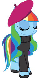 Size: 1064x2117 | Tagged: safe, rainbow dash, beatnik, beret, clothes, hat, rainbow dash always dresses in style, recolor, solo, sweater