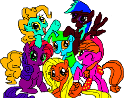 Size: 788x625 | Tagged: safe, artist:jazzybirdadopts, derpibooru import, applejack, fluttershy, pinkie pie, rainbow dash, rarity, twilight sparkle, oc, earth pony, pony, 1000 hours in ms paint, donut steel, mane six, mane six opening poses, ms paint, recolor