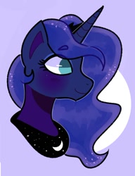 Size: 774x1009 | Tagged: safe, artist:frogeeer, princess luna, alicorn, pony, bust, female, mare, no pupils, portrait, profile, solo