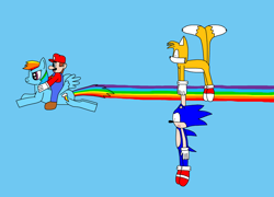 Size: 900x648 | Tagged: safe, artist:leafeon14, rainbow dash, pegasus, pony, 1000 hours in ms paint, crossover, mario, miles "tails" prower, ms paint, sonic the hedgehog, sonic the hedgehog (series), super mario bros.