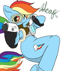 Size: 766x900 | Tagged: safe, artist:php73, derpibooru import, rainbow dash, pegasus, pony, anatomically incorrect, crossover, incorrect leg anatomy, overwatch, rainbow tracer, solo, tracer