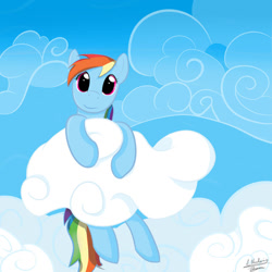 Size: 894x894 | Tagged: safe, artist:a_wandering_dragon, rainbow dash, pegasus, pony, cloud, cloudy, solo