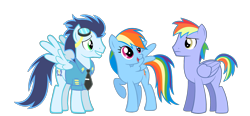 Size: 1935x894 | Tagged: safe, artist:rebron-y, rainbow blaze, rainbow dash, soarin', pegasus, pony, female, male, shipping, simple background, soarindash, straight, transparent background, vector, wonderbolts dress uniform