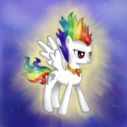 Size: 950x950 | Tagged: safe, artist:pegasistercake, rainbow dash, pegasus, pony, element of loyalty, elements of harmony, solo, super rainbow dash