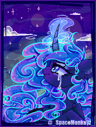 Size: 356x473 | Tagged: safe, artist:_spacemonkeyz_, nightmare moon, princess luna, alicorn, pony, bust, cloud, magic, night, portrait, sky, stars