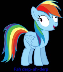 Size: 873x996 | Tagged: safe, rainbow dash, pegasus, pony, blue coat, derp, female, mare, meme, multicolored mane, solo