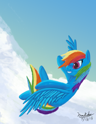 Size: 2550x3300 | Tagged: safe, artist:xenstroke, derpibooru import, rainbow dash, pegasus, pony, flying, solo