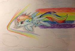 Size: 2265x1535 | Tagged: safe, artist:cloudy-loves-muffin, rainbow dash, pegasus, pony, solo, sonic rainboom, traditional art