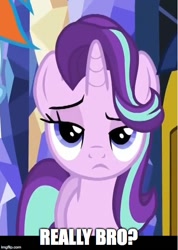 Size: 450x632 | Tagged: safe, derpibooru import, edit, edited screencap, screencap, rainbow dash, starlight glimmer, pegasus, pony, spice up your life, image macro, meme, reaction image, solo