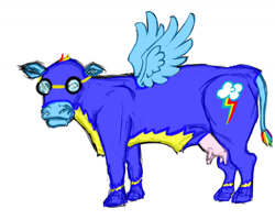 Size: 1800x1440 | Tagged: safe, artist:notbees, rainbow dash, cow, drawfag, solo, species swap, udder