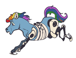 Size: 1038x803 | Tagged: safe, artist:spectralunicorn, derpibooru import, rainbow dash, cyborg, pegasus, pony, amputee, bandage, galloping, injured, maretropolis, prosthetic limb, prosthetics, solo