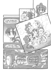 Size: 500x706 | Tagged: safe, artist:ciel, artist:kolshica, derpibooru import, applejack, fluttershy, pinkie pie, rainbow dash, rarity, spike, twilight sparkle, twilight sparkle (alicorn), alicorn, dragon, earth pony, pegasus, pony, unicorn, comic, doujin, female, glasses, mare, true friends