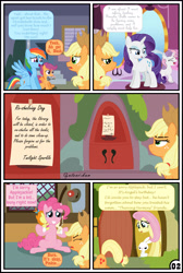 Size: 3254x4837 | Tagged: safe, artist:gutovi, derpibooru import, applejack, fluttershy, pinkie pie, pound cake, pumpkin cake, rainbow dash, rarity, scootaloo, sweetie belle, twilight sparkle, earth pony, pegasus, pony, unicorn, comic:why me!?, baby cakes, absurd resolution, comic