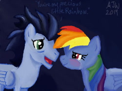 Size: 640x480 | Tagged: safe, artist:advocateofpants, rainbow dash, soarin', pegasus, pony, 3ds, crying, female, male, shipping, soarindash, straight