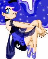 Size: 160x196 | Tagged: safe, artist:sugarmoonponyartist, princess luna, human, anime, humanized, one eye closed, pixel art, solo, wink