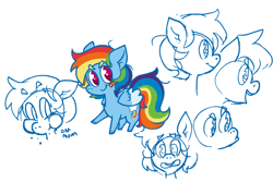 Size: 600x400 | Tagged: safe, artist:the-knick, rainbow dash, pegasus, pony, bandaid, colored wings, colored wingtips, cute, dashabetes, eating, floppy ears, frown, looking at you, nom, open mouth, pouting, puffy cheeks, simple background, smiling, solo, white background, wide eyes