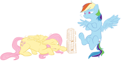 Size: 800x402 | Tagged: dead source, safe, artist:zuli-snap, fluttershy, rainbow dash, pegasus, pony, jenga