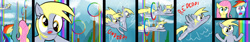 Size: 2600x433 | Tagged: safe, artist:cgeta, derpy hooves, fluttershy, rainbow dash, pegasus, pony, comic, division, female, mare, shrug, underp