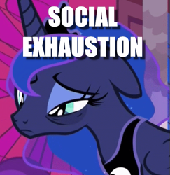 Size: 493x508 | Tagged: safe, edit, edited screencap, screencap, princess luna, alicorn, pony, a royal problem, bags under eyes, caption, cropped, exhausted, image macro, solo, text