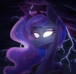 Size: 1024x990 | Tagged: safe, artist:darlyjay, princess luna, alicorn, pony, bust, glowing eyes, lightning, portrait, solo