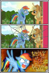 Size: 3254x4837 | Tagged: safe, artist:gutovi, derpibooru import, applejack, rainbow dash, earth pony, pegasus, pony, comic:why me!?, absurd resolution, angry, appledash, comic, female, hellfire, lesbian, mad as hell, shipping