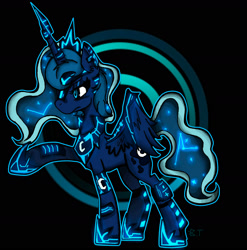 Size: 2368x2400 | Tagged: safe, artist:wirelesspony, princess luna, alicorn, pony, cyberpunk, raised hoof, solo